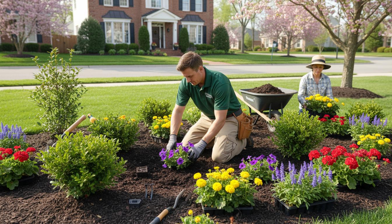 Professional landscaping team at work